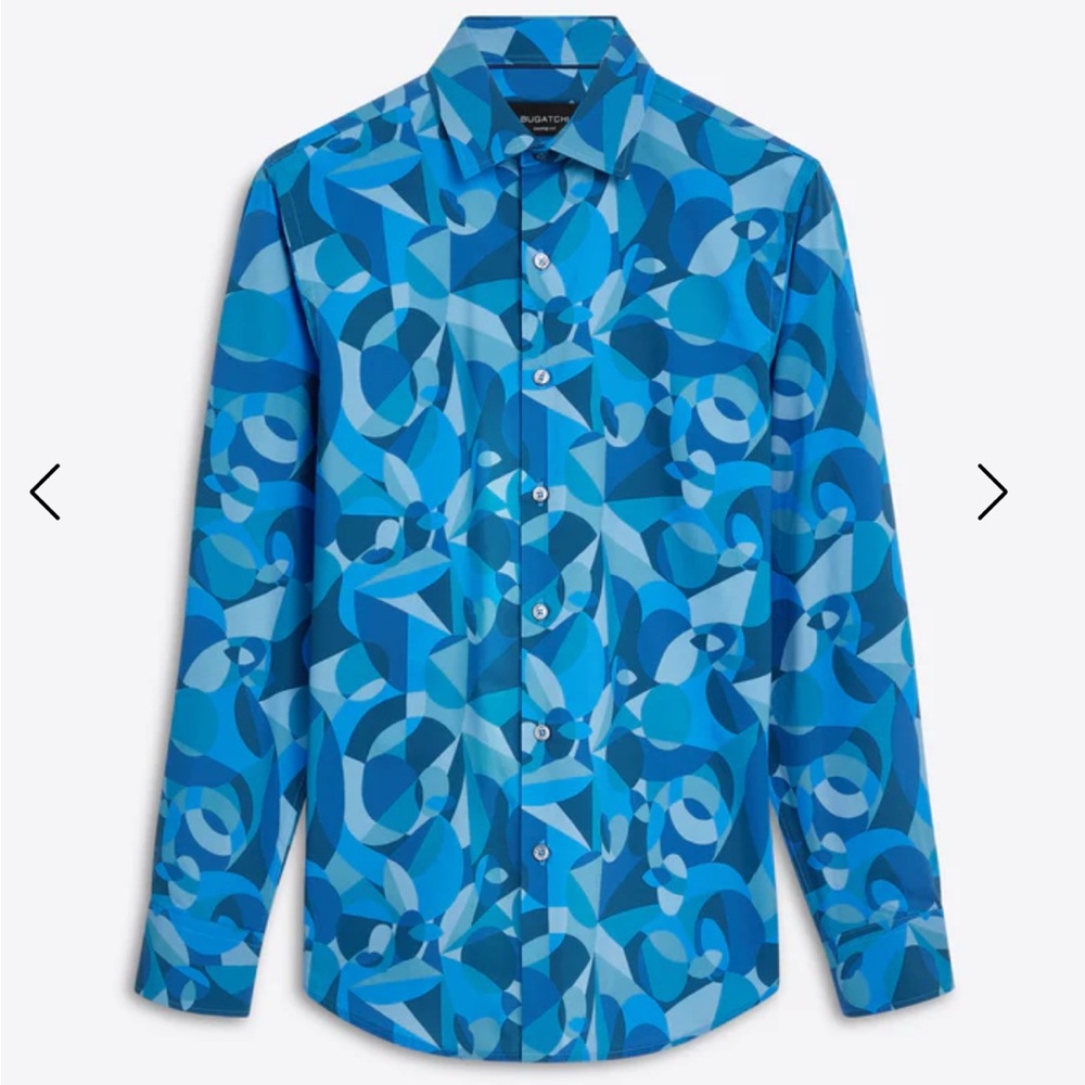 Bugatchi JULIAN Liberty People‎ Puzzle Print Shirt Men’s Size M bin4
